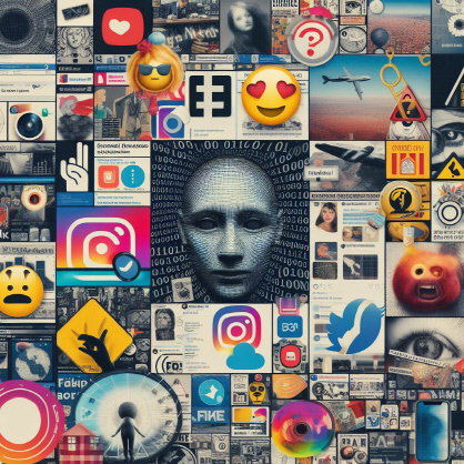 MS(마이크로소프트) 빙에 '소셜미디어와 가짜뉴스'라는 지시어를 주자 AI가 생성한 이미지.